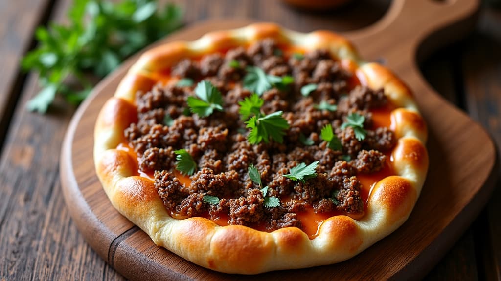 Freshly baked Lahmajoun, an Armenian flatbread, ready to be served
