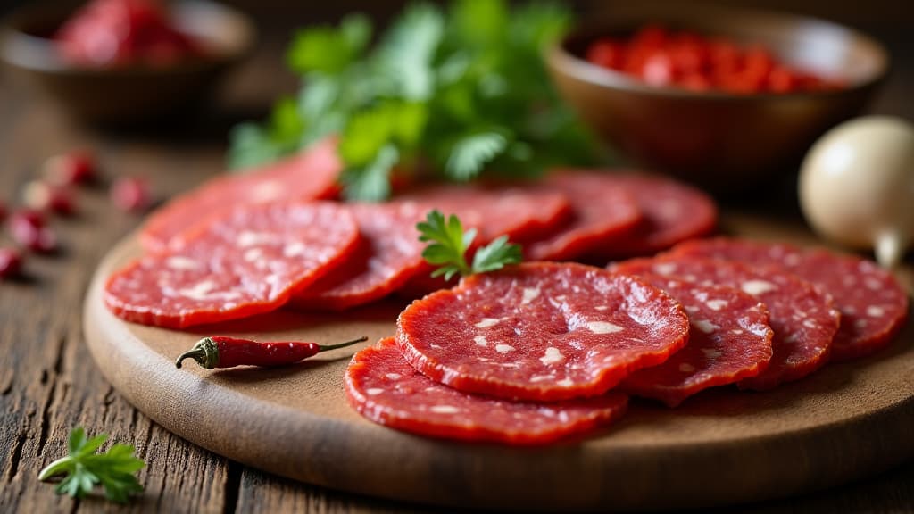Platter of authentic Basturma and Sujuk, Armenian cured meats