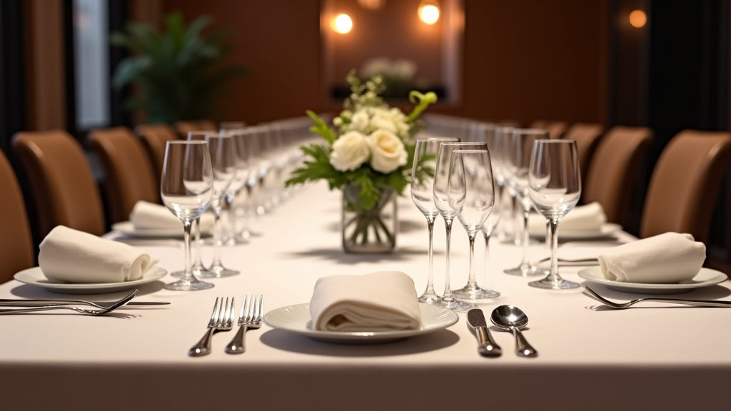 Corporate dining meeting room with elegant setup and delicious Armenian-Georgian dishes on the table