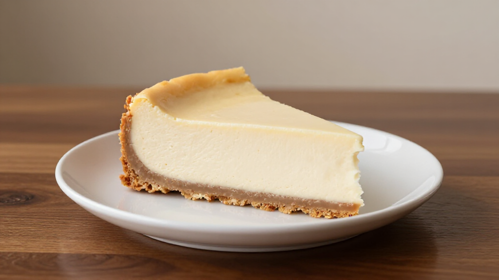 Creamy baked cheesecake dessert at Yerevan Sac in Carmichael. A delicious slice of classic cheesecake with a smooth texture, perfect for dessert after an Armenian-Georgian dinner near Sacramento.
