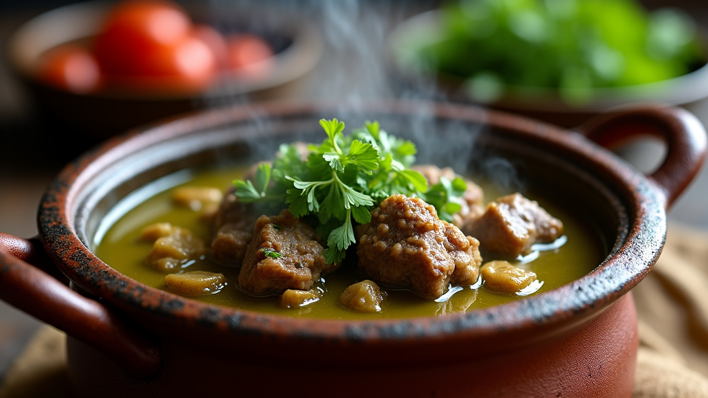 Platter of Chakapuli, Georgian lamb and tarragon stew
