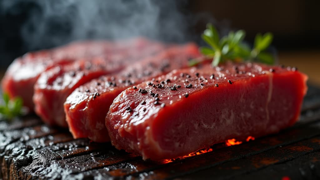 Premium frenched lamb rack sizzling over live charcoal