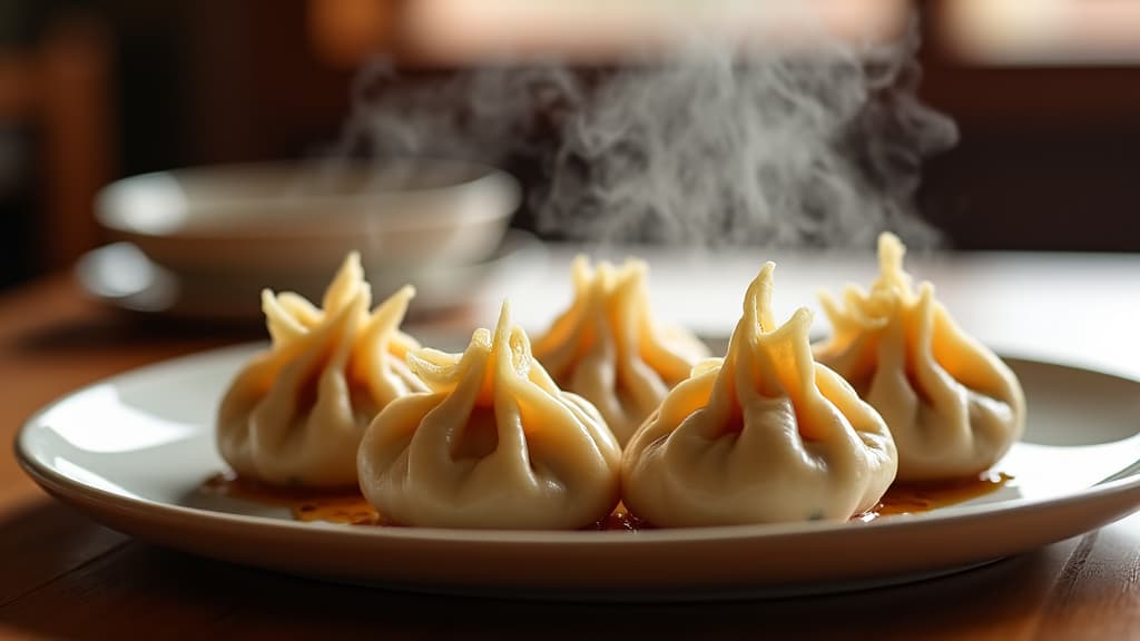 Steaming plate of freshly made Georgian Khinkali dumplings at Yerevan Bar and Restaurant, ready to be enjoyed