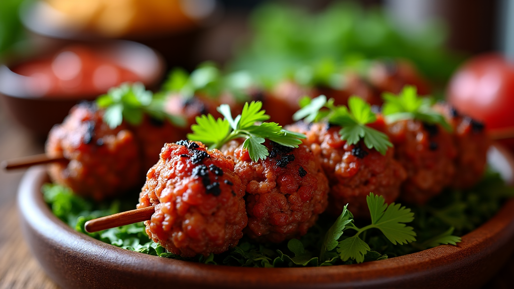 signature lula kebab platter garnished with fresh herbs