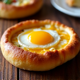 Adjaruli Khachapuri freshly baked Georgian cheese boat