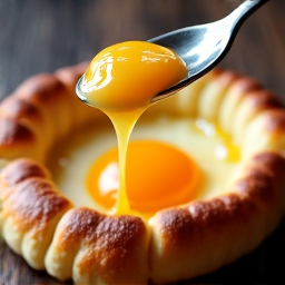 Adjaruli Khachapuri: The Georgian cheese boat with a perfect cheese pull, showcasing vibrant yellow yolk and gooey melted cheese in a doughy crust.
