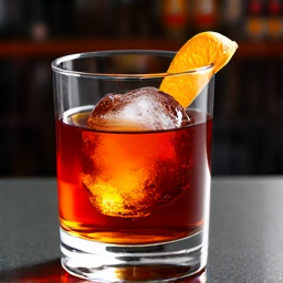 A finely crafted Armenian brandy cocktail, presented in an old-fashioned glass with ice and an orange peel, highlights the authentic mixology available in Sacramento. Armenian bar menu.