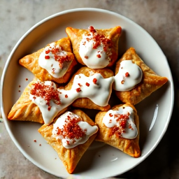 A plate of Armenian Manti generously drizzled with creamy garlic yogurt sauce