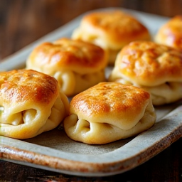Close-up of golden brown Armenian Manti, showcasing the texture and garnish