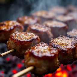 Authentic Armenian BBQ charcoal grill restaurant Carmichael lamb shish kebab. Succulent lamb shish kebab perfectly grilled over glowing charcoals at an authentic Armenian BBQ restaurant in Carmichael, CA.