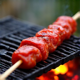 Juicy beef kebab skewers grilling over traditional mangal coals. A visual testament to authentic Armenian BBQ in Carmichael