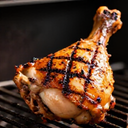 Best BBQ Chicken Thighs in Sacramento - Mangal Char Marks Close-Up. Professional close-up shot of marinated bone-in chicken thighs sizzling over charcoal on a mangal grill, showcasing the deep char marks and caramelized edges that define Yerevan Sac