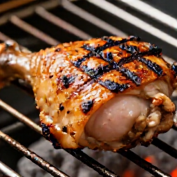 Best BBQ Chicken Thighs Sacramento - Close Up of Charcoal Grilled Perfection. Extreme close-up detail of a perfectly marinated and charcoal-fired chicken thigh, showing the juicy interior meat and smoky, charred exterior that makes these the best BBQ chicken thighs in the Sacramento area at Yerevan Sac.