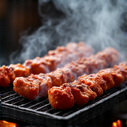 Charcoal grill restaurant Carmichael lula kebab preparation. Expertly prepared lula kebab being grilled over hot charcoals at a renowned charcoal grill restaurant in Carmichael, CA.