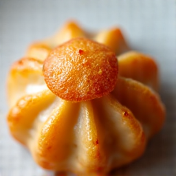 Close-up of a stack of golden-brown fried Khinkali, emphasizing their crispy exterior and unique texture, a true Georgian delight.