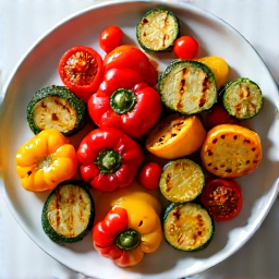 Assortment of colorful grilled vegetables, perfectly charred and seasoned, served as a fresh and healthy accompaniment to our main dishes, emphasizing the use of high-quality ingredients and expert grilling techniques.