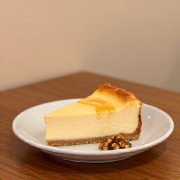 Creamy baked cheesecake Sacramento at Yerevan Sac. A beautifully plated slice of house-made cheesecake with a golden-brown top, creamy center, and delicate crumb crust, served on a dessert plate in a warm restaurant setting near Carmichael.