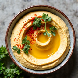 Warm, Freshly Baked Pita Bread Served with a Bowl of Authentic Hummus
