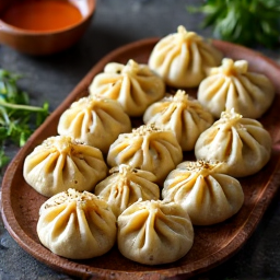 Platter of freshly prepared khinkali, ready to be served, showcasing our authentic Armenian and Georgian cuisine in Sacramento.