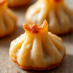 Hand-pleated Khinkali, showcasing the delicate folds and steaming broth inside, highlighting traditional preparation.