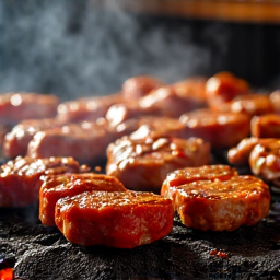 Close-up of a Mangal charcoal grill with sizzling skewers, capturing the authentic restaurant atmosphere.