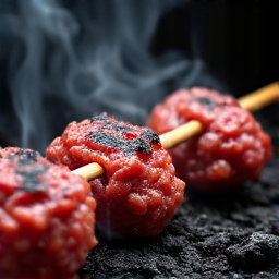 Live Mangal Grill in action: Lula Kebabs sizzling over open flames, demonstrating the authentic charcoal grilling technique used at Yerevan Sac for perfect tenderness.