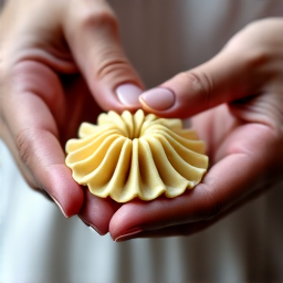 Mushroom Khinkali preparation process. Detailed shot of chef