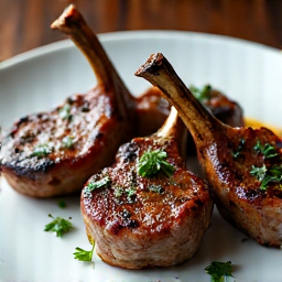 Perfectly grilled lamb chops mangal, presented on a bed of fresh vegetables with a side of dipping sauce