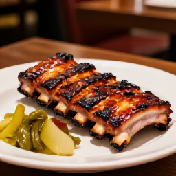 Plated BBQ pork ribs with traditional sides and lavash at Yerevan Sac. Showcases a beautifully plated rack of charcoal-grilled pork ribs served with classic Armenian sides and lavash bread, emphasizing the full dining experience.
