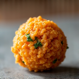 Savory Falafel Balls with Fresh Parsley Garnish. Close-up of freshly fried falafel, hand-formed daily, garnished with chopped parsley, showcasing its flavorful interior.