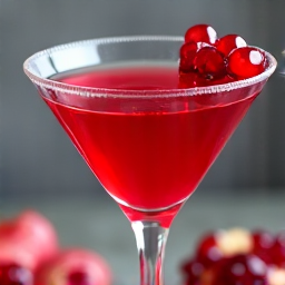 Vibrant Pomegranate Martini, garnished with fresh pomegranate arils, served in a classic martini glass