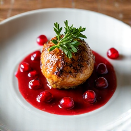 A perfectly grilled whole quail served on a rustic wooden board, garnished with fresh herbs and pomegranate seeds, showcasing its premium presentation.