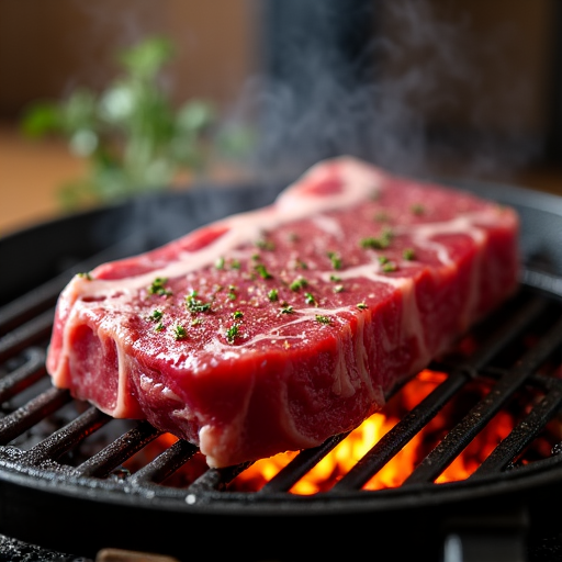 Premium frenched lamb rack on hot charcoal