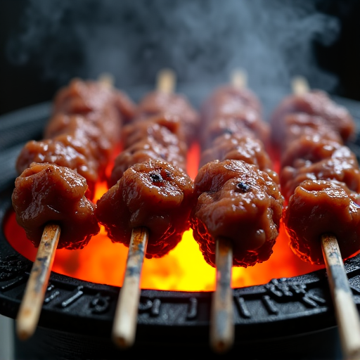 Hand-minced Lula Kebab on charcoal grill