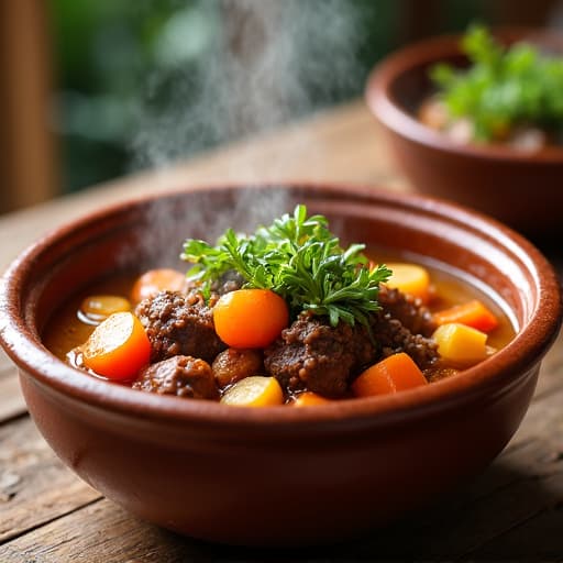 Authentic Lamb Khashlama, slow-cooked Armenian stew prepared with fresh herbs and vegetables, served in Carmichael.