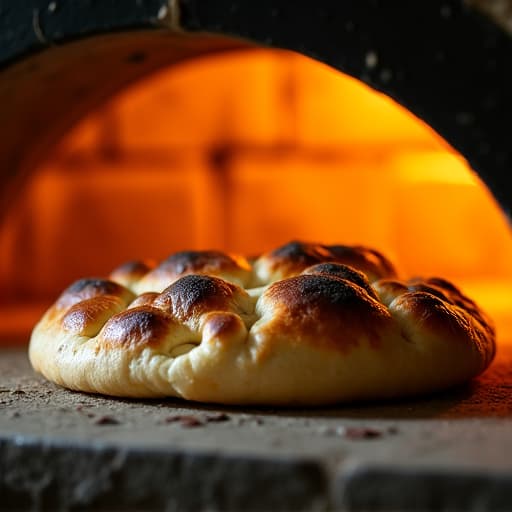 Imeruli Khachapuri baking in a traditional stone oven, achieving perfect char