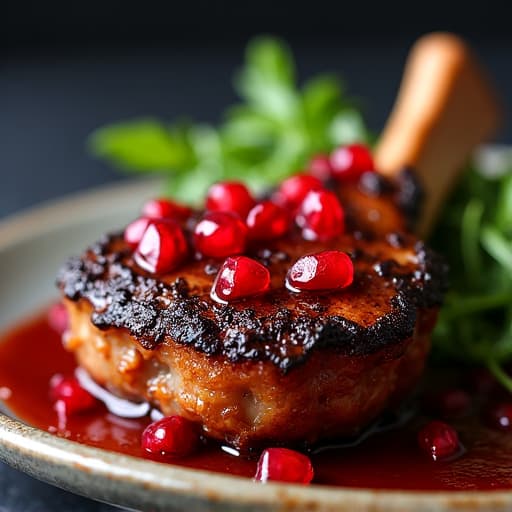 Succulent Charcoal-Grilled Lamb Rack finished with Pomegranate Molasses