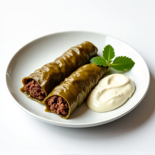 Plated Authentic Armenian Beef Dolma with Yogurt Sauce at Yerevan Bar and Restaurant