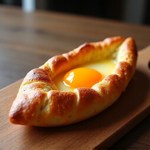 Adjaruli Khachapuri, Georgian cheese boat with egg yolk and butter