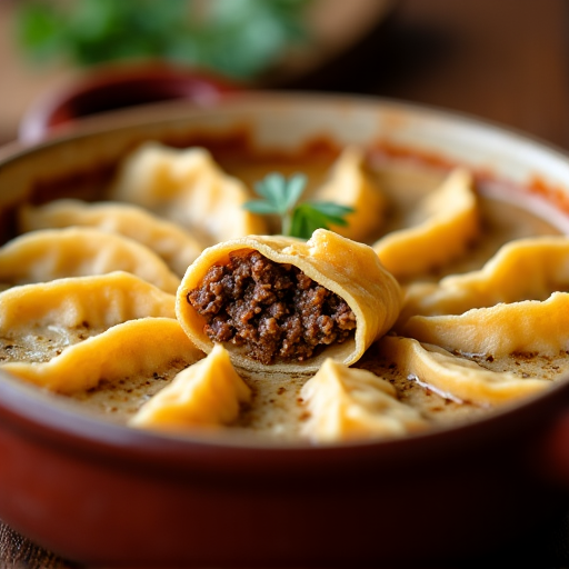 Armenian manti dumplings baked to perfection