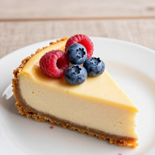 Creamy baked cheesecake slice with mixed berry topping on a buttery graham cracker crust. This classic dessert is served at Yerevan Sac in Carmichael, near Sacramento.
