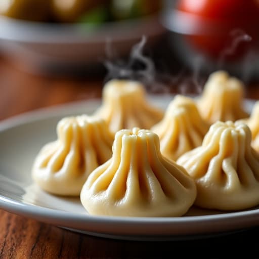 Traditional Georgian Khinkali dumplings on a plate, representing Caucasian cuisine