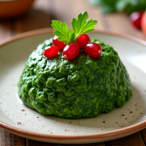 Georgian Pkhali trio of roasted beet, spinach, and red bean spreads served with fresh herbs.