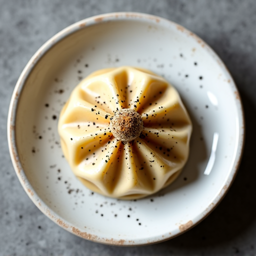 Handmade Khinkali soup dumplings on a plate, garnished with pepper, in a Carmichael restaurant setting.