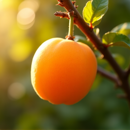 Ripe Armenian apricots on a branch, glowing in the sun, showcasing the vibrant color of this national fruit.