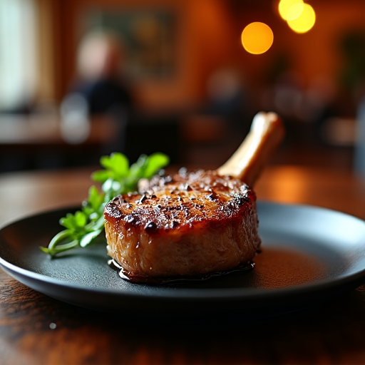Succulent mangal-grilled lamb chops garnished with fresh herbs on a plate in Yerevan Sac