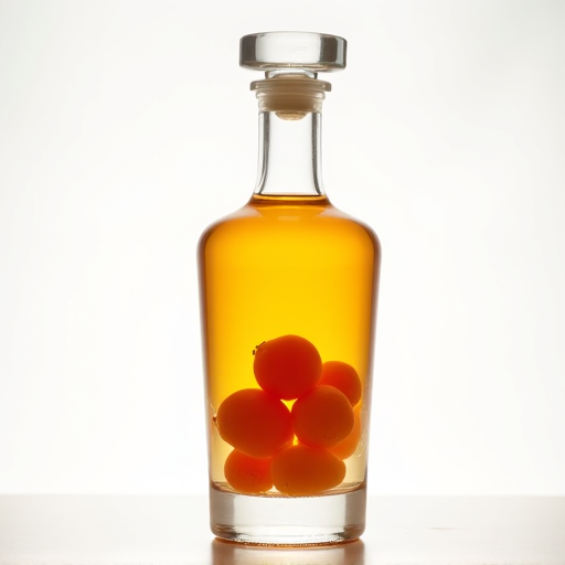 Apricot-infused cocktail being poured, showcasing a refreshing and smooth drink with unique flavor. A bartender is pouring a golden-hued, apricot-infused cocktail into a perfectly chilled glass, garnished with a fresh apricot slice and a sprig of mint. The focus is on the smooth, elegant pour, emphasizing the quality and unique flavor derived from Armenian apricots.