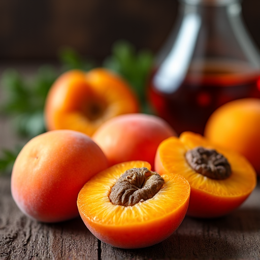Still life of apricot infused cocktails with fresh apricots, a nod to traditional Armenian drinks.