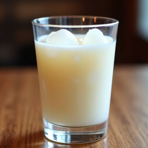 Authentic Azerbaijani Ayran being poured in a clay jar with ice. A perfect refreshing drink from the Caucus region in Sacramento.