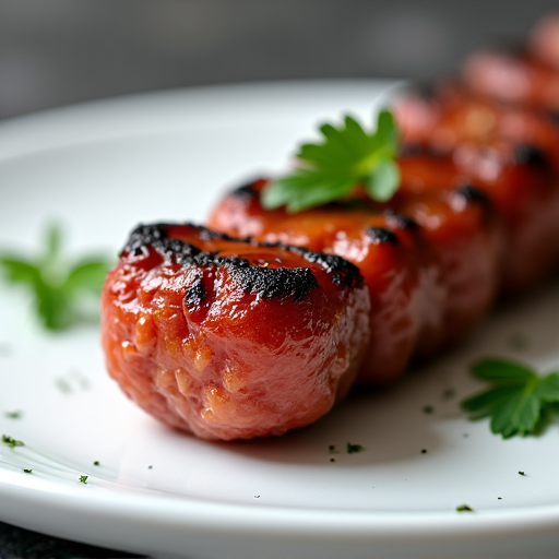 Variety of Grilled Skewers Fresh from the Mangal. An appetizing display of assorted kebabs and grilled meats on skewers, featuring tender lamb, succulent chicken, and seasoned beef, with fresh herbs and smoke traces, ready to be served.